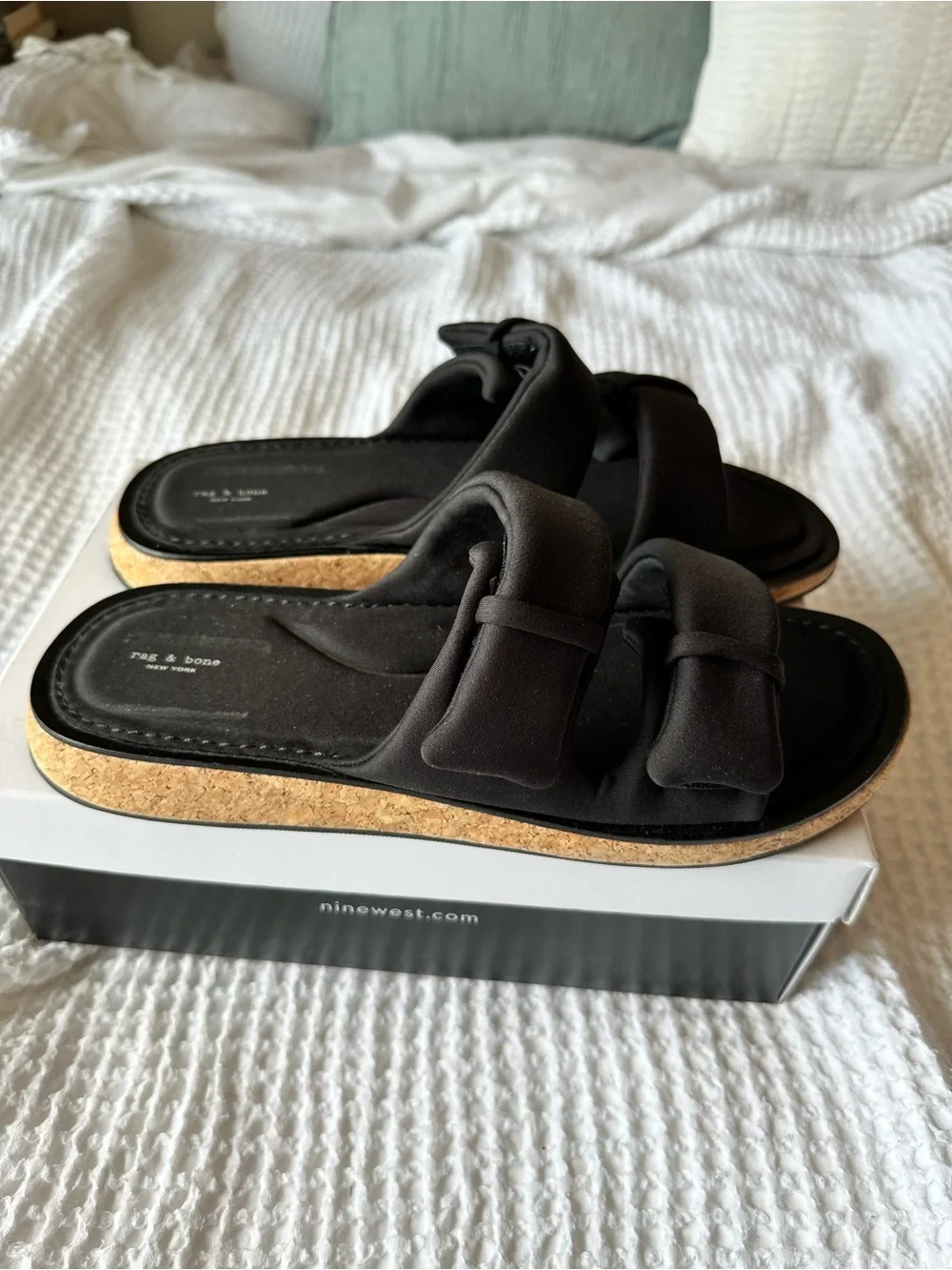 NWT Rag & Bone Black Bow Platform Cork Slide Sandals Size 41 Women’s 11